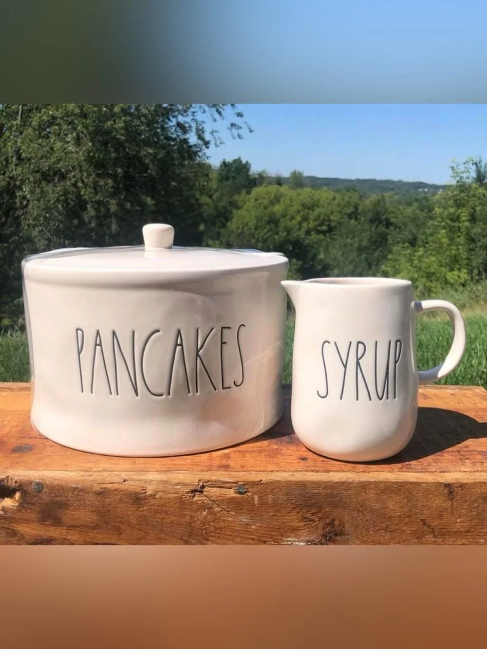 Rae Dunn White Pancakes Canister & Syrup Pitcher